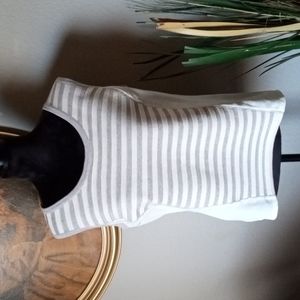 NEW St John Yellow Label Gray & Cream Silk & Wool Striped Tank Top. Medium